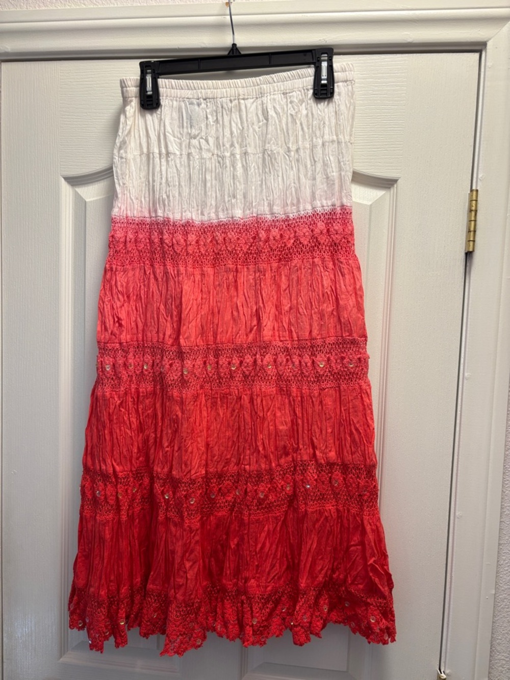 Element White to Coral Ombre Tiered Maxi Skirt